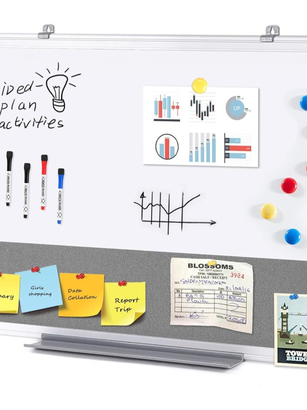 SWANCROWN Magnetic White Board and Bulletin Cork Board Combo 24 x 18 Inches